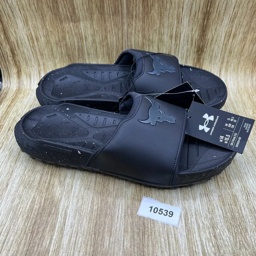 Under Armour Project Rock 3 Slide Mens Size 14 Black Brahma Bull Sandals 3026034